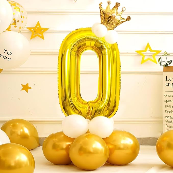 32 In Gold Large Numbers Balloons 0-9, Self Inflating Number 0 Balloons for Boys Girls, Big Gold Digit 0 Balloons for Women Men Birthday Party Anniversary Wedding Supplies Decorations