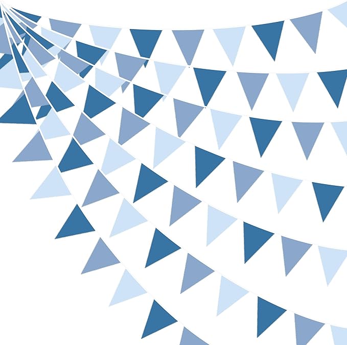 32Ft Retro Blue Party Decorations Dusty Blue Triangle Banner Flag Pennant Fabric Garland Streamers for Nautical Birthday Ahoy Achor Baby Shower Under The Sea Summer Graduation Nautical Party Decor
