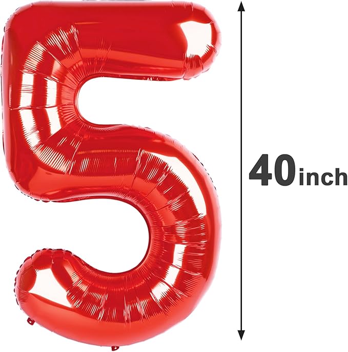 Number Balloon 40 Inch Red 5 Balloon, Five 5th Birthday Digital Foil Balloons For Boy Girl, 2025 Red Numbers 5 15 25 35 45 55 Birthday Party Decorations