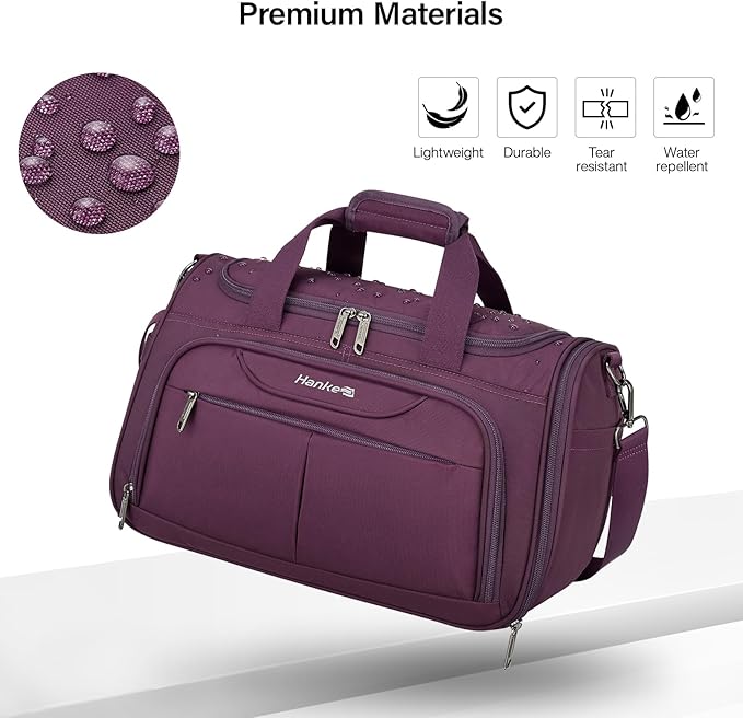 Hanke Carry On luggage Bags for Travel, Large Foldable Duffle Bag for Travel, Softside Lightweight Travel Bag Carry On Bags for Airplanes Women, Travel Tote Bags for Women Men.（Purple）