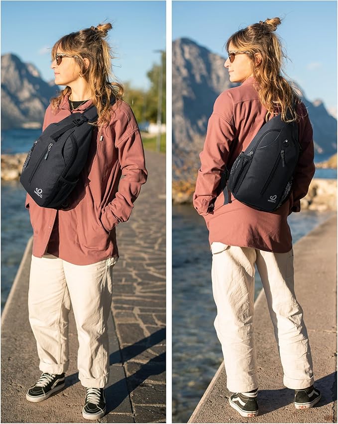 WATERFLY RFID Crossbody Sling Backpack Sling Bag Travel Hiking Chest Bag Daypack