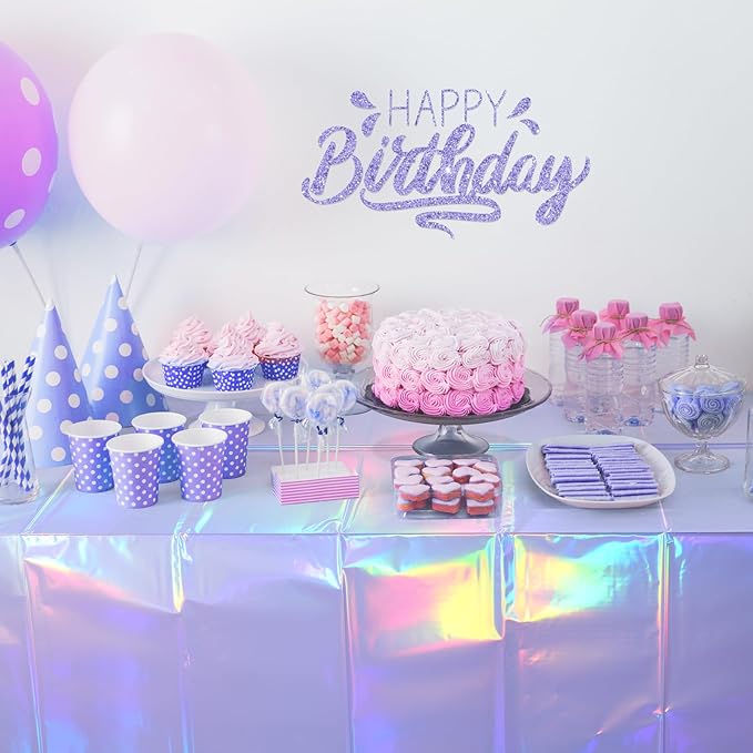 3 Pack Iridescent Light Purple Tablecloth for Parties, Pastel Purple Holographic Plastic Table Cover, Disposable Laser Purple Table Cloth for Birthday Wedding Baby Shower Party Decorations, 54x108Inch