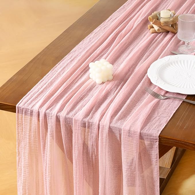 Socomi 6pcs Pink Gauze Easter Spring Cheesecloth Table Runner Blush 120 Inch Rustic Boho Cheese Cloth Runner for Wedding Party Baby Bridal Shower Centerpiece Decoration Holiday Home Decorations