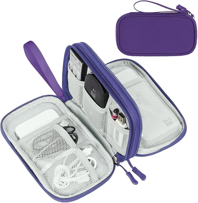 FYY Electronic Organizer, Travel Cable Organizer Bag Pouch Electronic Accessories Carry Case Portable Waterproof Double Layers All-in-One Storage Bag for Cable, Cord, Charger, Phone, Earphone Purple
