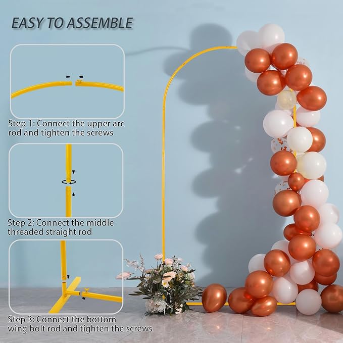 Vincidern 7.2 ft Balloon Arch Backdrop Stand Gold, Wedding Arch for Birthday Party, Bridal Baby Showers, Wedding Ceremony Arch Frame Metal