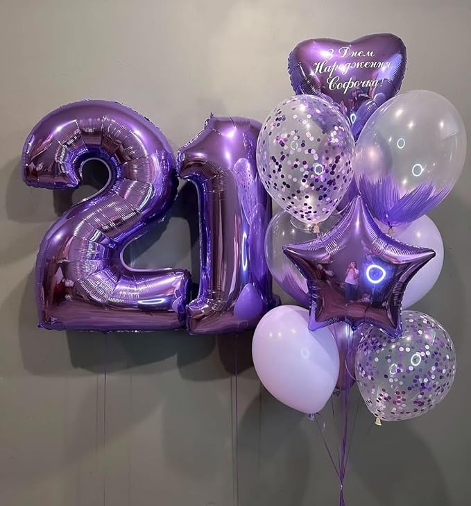 40 Inch Number Balloons, Purple Balloons 12th Birthday Decoration For Woman Man, Foil Number 12 Ballon for 12, 21 Anniversary, Bridal Shower, Graduation, Wedding, New Year, Valentine's Day