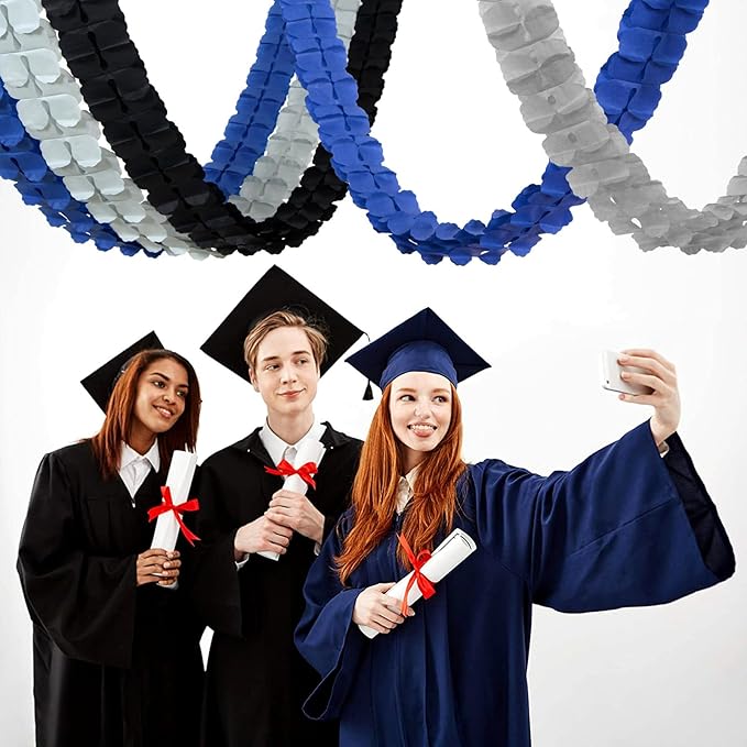 Navy-Blue Black-Silver Party-Decorations Streamers Garland - 157Ft Graduation Four-Leaf Clover Hanging Banner,Men Boys Birthday Wedding Bridal Neutral Baby Shower Fathers Day Decor Hugtmr