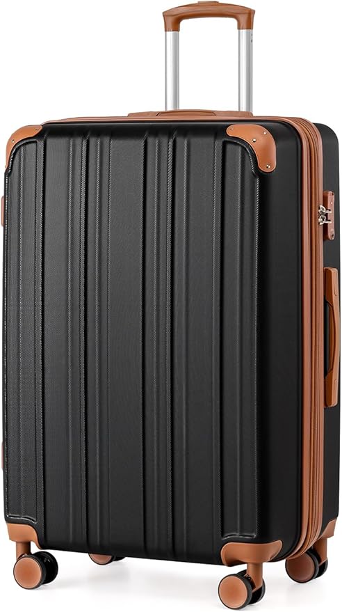 Coolife Luggage, Suitcase with Durable and Lightweight, Large Checked Luggage with ABS Hardshell Expandable, Dual Spinner Wheels, TSA Lock, and YKK Zipper (apricot black, L(28in))