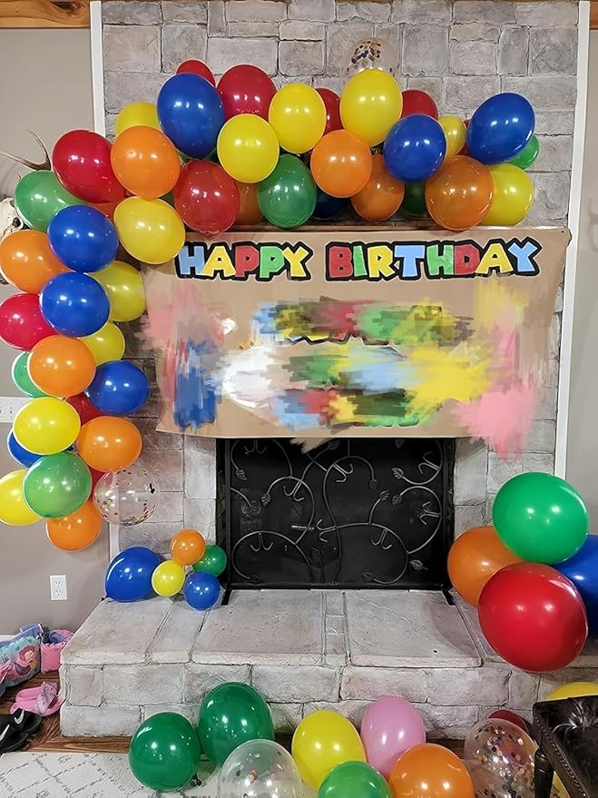 Red Yellow Blue Balloons, Rainbow Assorted Latex Balloons, Red Blue Green Yellow with Colourful Confetti Balloon, for Birthday, Festival, Carnival Circus, Robot Blocks, Video Game Party Decor