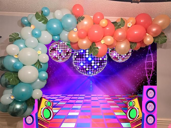 Dance Party Backdrop Retro 80s 90s Theme Stage Dance Ball Music Birthday Party Decoration DJ Photography Background 7X5 ft for Baby Shower Picture Photo Shoot Polyester Fabric, Red