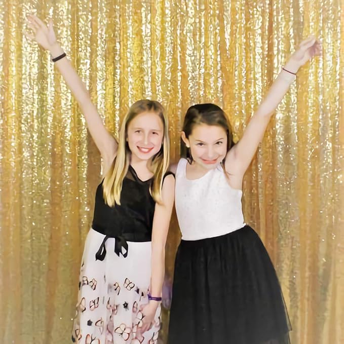Juya Delight 7ft x 7ft New Gold Sequin Photography Backdrop Curtain for Party Banquet Festival Wedding Anniversary Exhibition