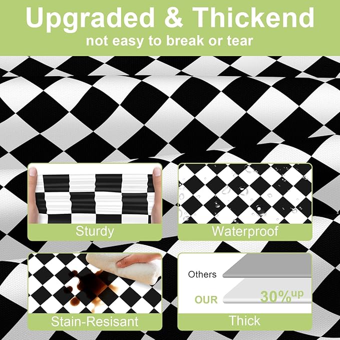 QIKSION Checkered Tablecloth Disposable 6 Pack, 54 x 108 Inch Black and White Checkered Flag Table Cloth for Race Car Decorations, Birthday Party Supplies, Rectangle, Plastic Table Cover