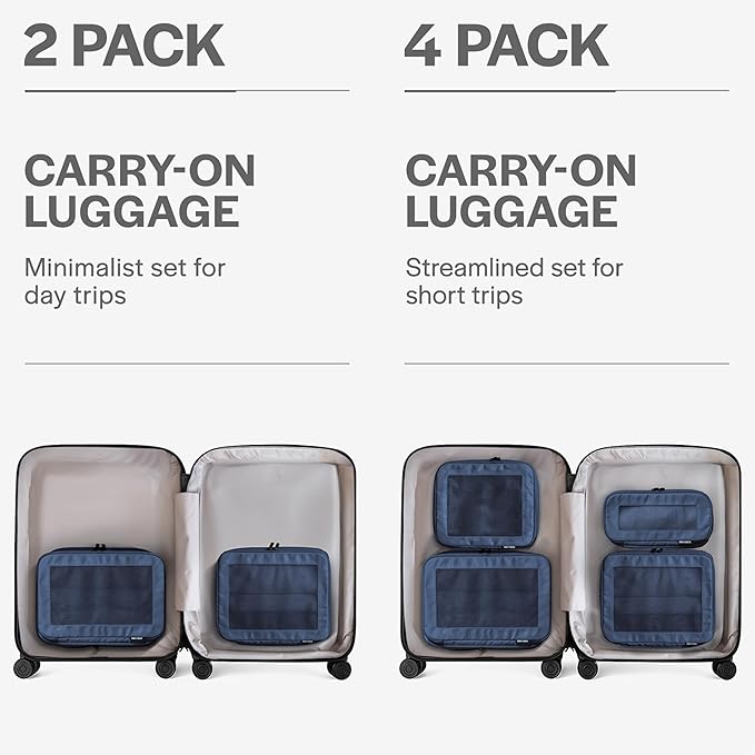 Aerotrunk Compression Packing Cubes for Travel - Luggage Organizer Bags - Double Zipper Packing Cubes for Suitcases (2-Pack, Dark Blue)