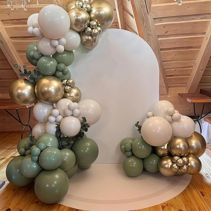 Sage Green Gold Balloons, 50Pcs 12 Inches Dusty Green White Metallic Gold Confetti Balloons for Engagement Anniversary Bridal Wedding Baby Shower Graduation Birthday Party Decorations