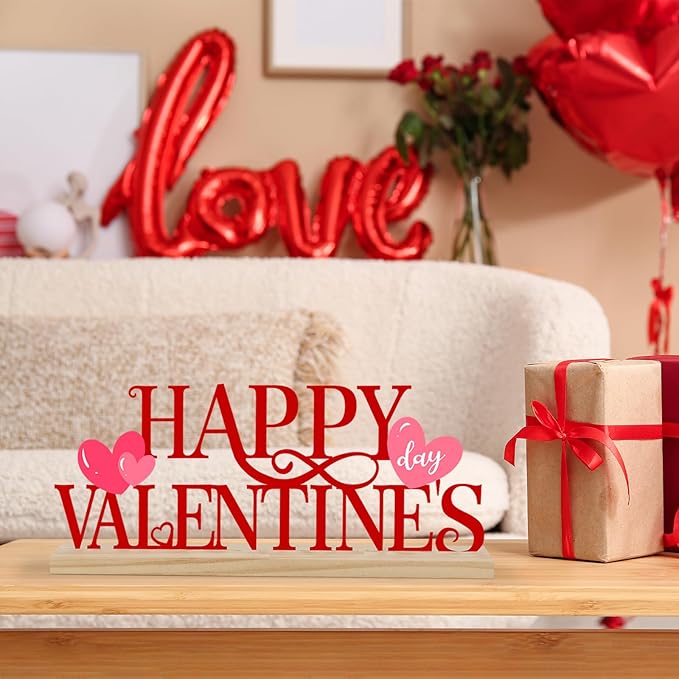 COCHIE Metal Happy Valentine's Day Sign, Valentines Day Decorations for Home, Party, Shelf, Mantel, Indoor, Valentine Heart Decor, Valentines Day Table Top Decoration (Valentine)