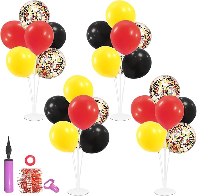 Red Yellow and Black Balloon Stand Centerpiece Table Decorations for Mouse Birthday Movie Night Party Decorations(Red yellow black set4)