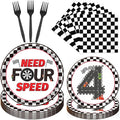 Rakuto Cars 4th Birthday Party Plates and Napkins Set, 96PCS Need Four Speed Birthday Decorations Supplies, Racing Car Fourth Disposable Tableware for Boys