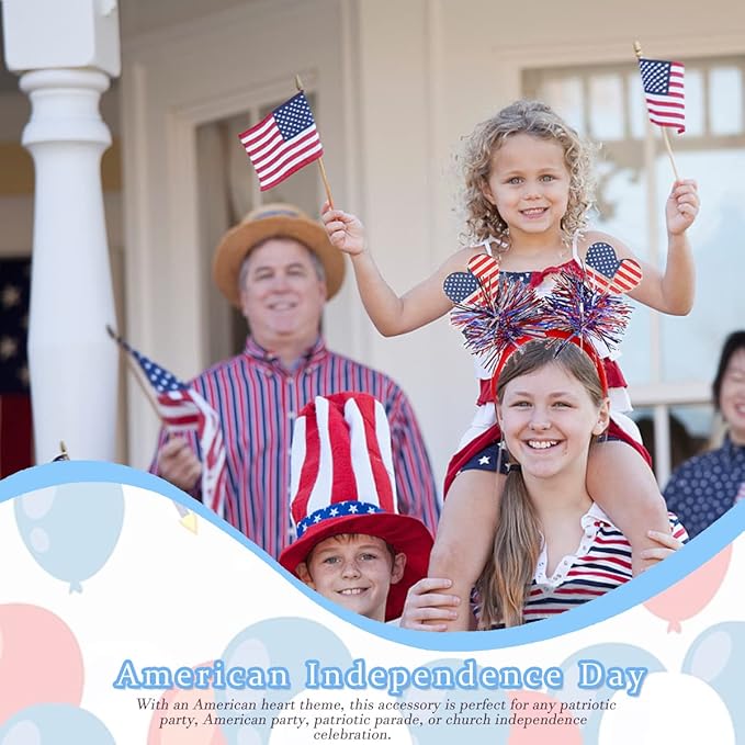 4th of July Headband Independence Day Hair Accessories Patriotic Party Hair Supplies American Flag Love Heart Design Blue Red Ribbon Hair Decoration Cute Hair Hoop for Women Girls Kids 1 Pcs