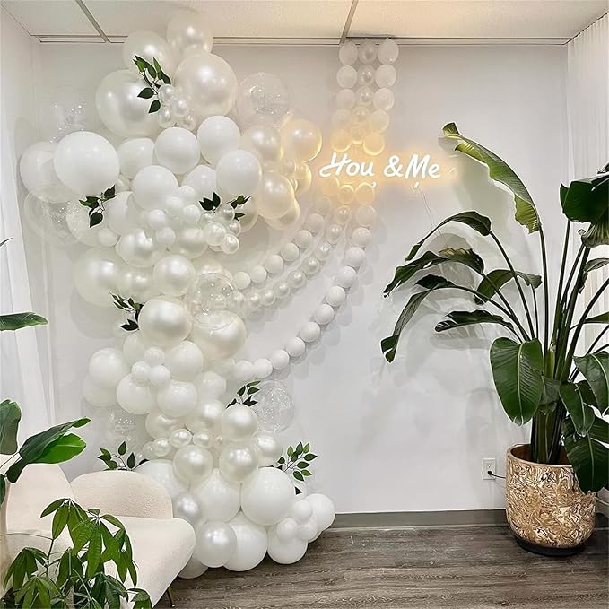 White Link Balloons, 100PCS Linking Balloons with Tail for Making Balloon Wall Arch and Chains, Pearl Quick Balloon for Wedding Birthday Baby Shower Engagement Graduation Party Decorations (6inch)
