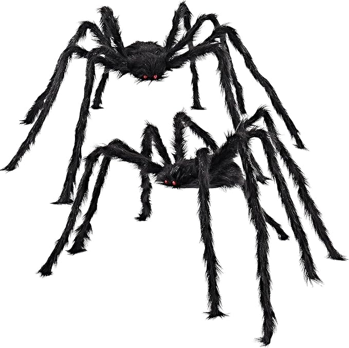 JOYIN 2 Pack 5 Ft Halloween Outdoor Decorations Hairy Black Spider, Scary Giant Spider, Fake Large Haunted House Props, Halloween Yard Lawn Decorations Party Indoor Decor