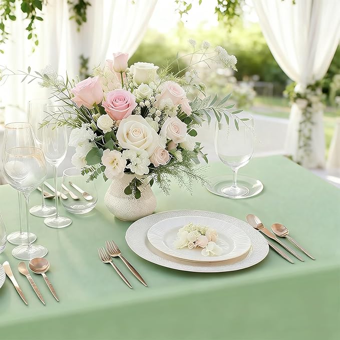 MRJ 3 Pack Sage Green Plastic Tablecloths 54 x 108 Inch for Rectangle Tables Decorative Party Holiday Birthday Disposable Table Cloth