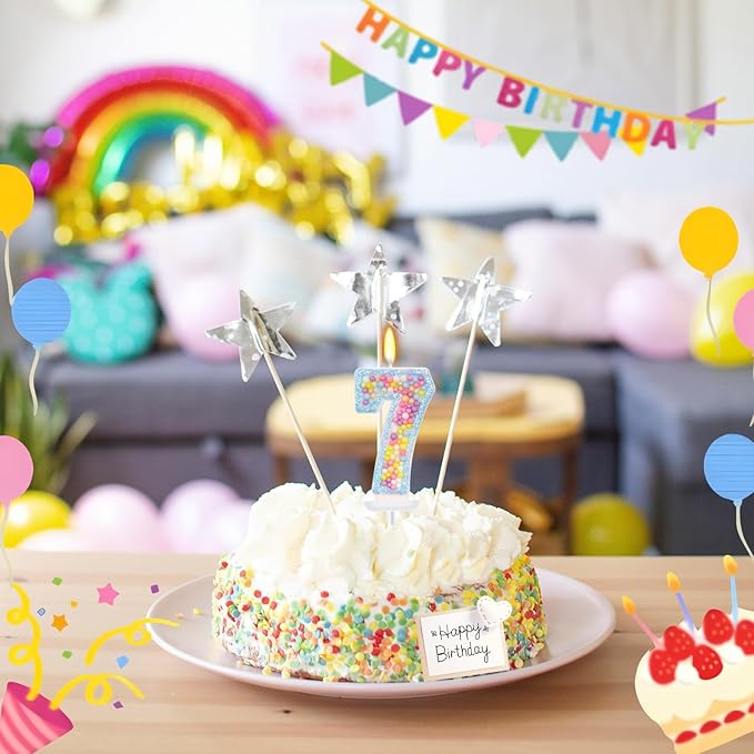 Birthday Candles - Number 7 Candle, Colorful Macaron Candles for Boys/Girls, Blue Cake Decorations, Blue Birthday Decorations, Theme Party Supplies