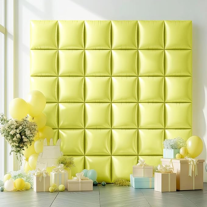 NISOCY 25PCS Yellow Square Foil Balloons Wall Backdrop Double Sided Pastel Yellow Balloons Arch Kit for Birthday Baby Bridal Shower Gender Reveal Easter Wedding Anniversary Party Decorations