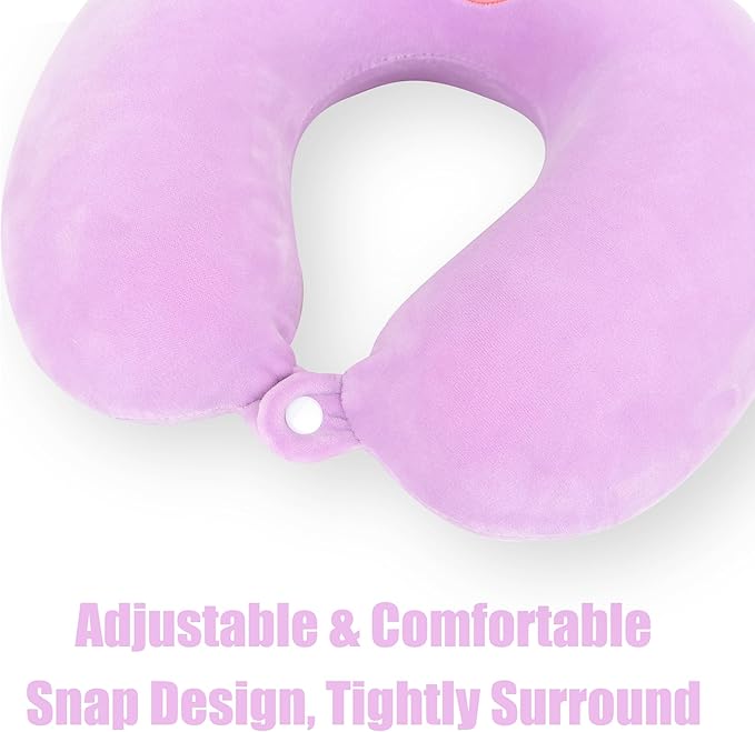 Sexysamba Cartoon Headrest & Neck Pillow for Kids Boys & Girls, Teens, Travel Accessories for Airplane, Car, Recline, Memory Foam Cute Travel Pillow with Sleep Eye Mask - Purple Unicorn