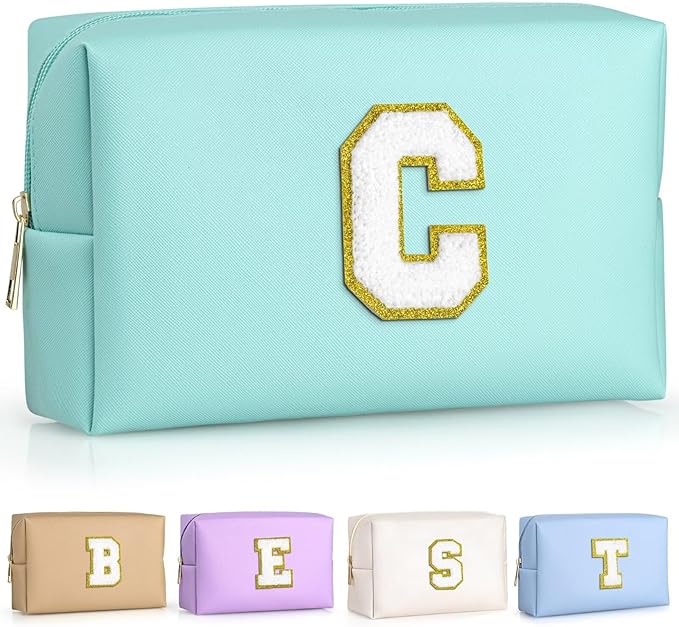 TOPEAST Gifts for Friends Female Mom, Cute Makeup Bag Small Pink Cosmetic Bag Travel Toiletry Bag, Personalized Birthday Gift for Women Girl, Preppy Travel Stuff for Girls (Blue C)