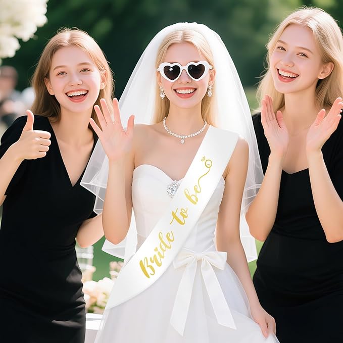 Gold Bride to Be Sash Veil for Bachelorette Party Accessories, 2 Pack Bride to Be Decorations Set for Women and Girls, Bridal Shower Decorations, Engagement Gifts for bride