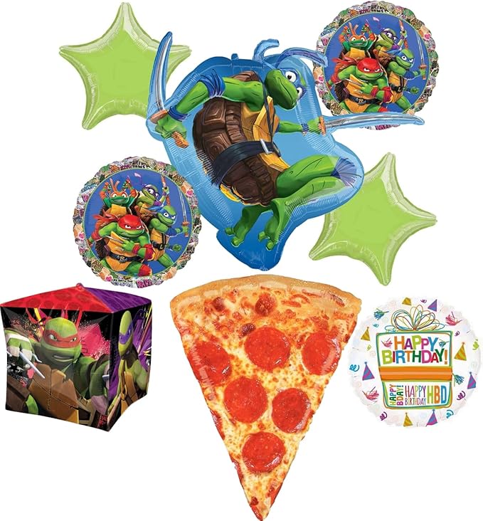 Anagram TMNT Birthday Party Supplies Pizza Foil Balloon Bouquet Decorations, BQ_4187