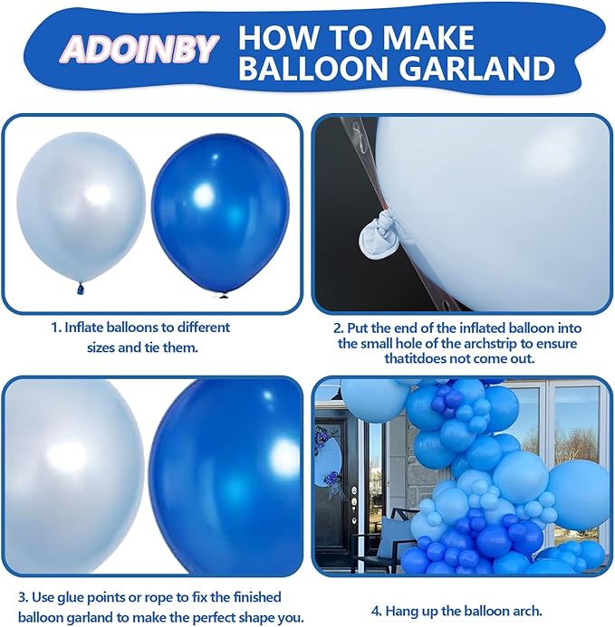 Blue Balloons Arch Kit, ADOINBY 139Pcs Macaron Blue Royal Blue Balloon Garland kit, 18 12 10 5 Inch Different Size Balloons for Baby Shower Graduation Boys Birthday Ocean Themed Party Decorations