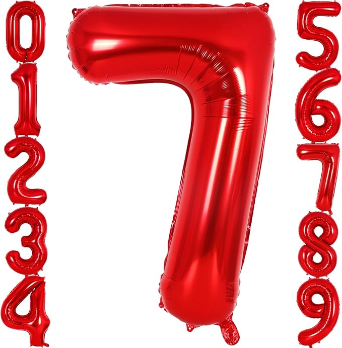 Red Number 7 Balloon 40 Inch, Big Large Foil Helium Number Balloons, Jumbo Giant Mylar Number 7 Balloons for 7 Year Old Birthday Red Party Decorations Supplies Anniversary