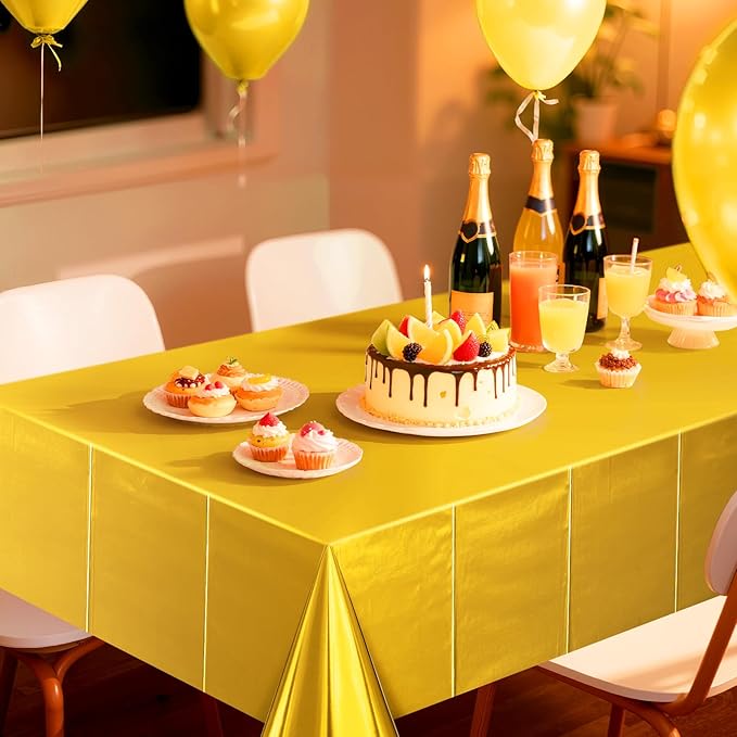 1 Piece Bright Gold Metallic Foil Tablecloth - Stunning Matte Finish, Durable and Easy to Clean - Perfect for Bachelorette, Birthday, Wedding, and Anniversary Party Decorations