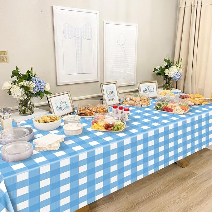 4Pcs Easter Plaid Tablecloths Plastic Disposable Rectangle Pastel Checkered Table Cover for Spring Easter Picnic Baby Shower Birthday Party Decorations, 51 x 86 Inch
