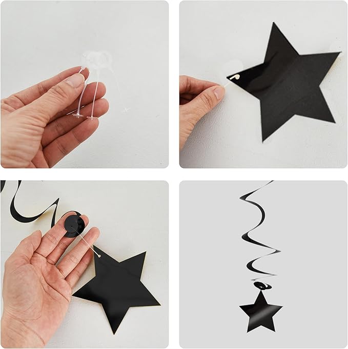 BEISHIDA Black Stars Hanging Swirls Bachelorette Graduation Hanging Ornament Decorations for Birthday Party Supplies Congrats Grade 2026 Graduation Decorations,Pack of 15
