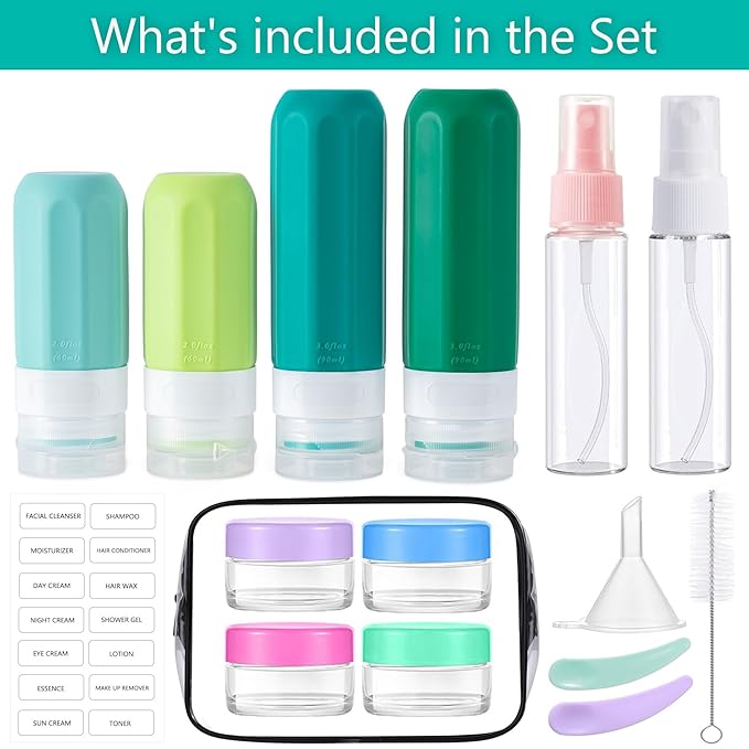 MODENGKONGJIAN 16 Pack Travel Bottles for Toiletries,TSA Approved Silicone Squeezable Travel Shampoo Bottles, 3oz Leak Proof Refillable Toiletry Cosmetic Containers (16PCS/Green)