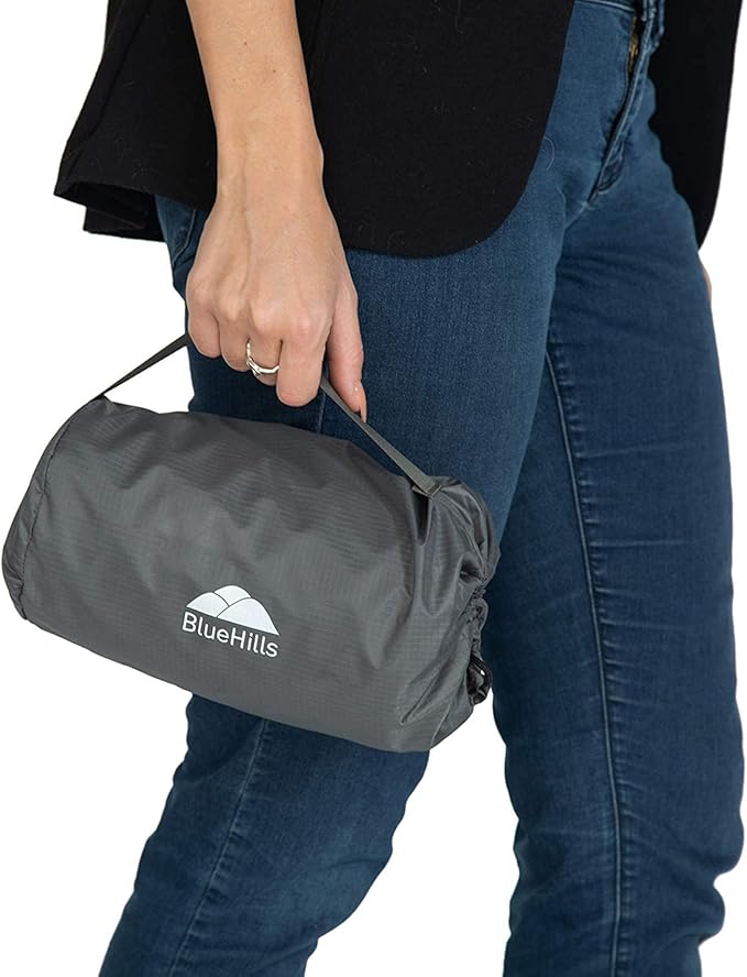 BlueHills Ultra Compact Travel Blanket 2 Pack Large Soft Cozy Portable Blanket Sheet with Carry Case and for Flight Airplane Car Layover Camping Hotel Grey C202-2PK-Gray