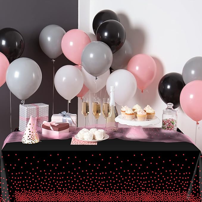 1 Pack Red and Black Dot Plastic Tablecloth, Red Stamping Dot Confetti Rectangle Plastic Disposable Table Cover for Birthday Wedding Baby Shower Engagement Anniversary Party Decorations, 54 x 108 Inch