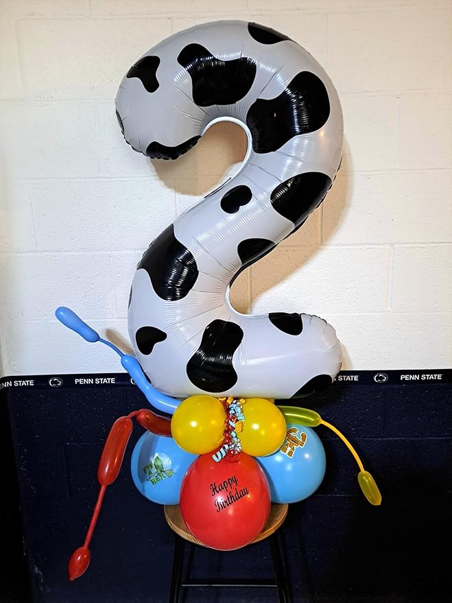 Cow Print 2 Balloon, Number Balloon 40 Inch Second 2nd Birthday Farm Animal Party Supplies, Two Balloon Number Birthday Decorations, Number 2 Balloon