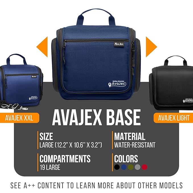 Travel Toiletry Bag for Men and Women - (10.6”x10.6”x3.2”) Large Hanging Toiletry Organizer - Waterproof Hygiene Bag with Metal XXL Swivel Hook, with Sturdy Zippers and 19 Compartments for Toiletries