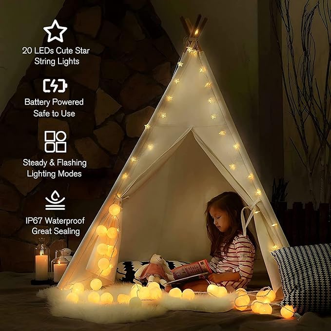 ANJAYLIA Star Lights 10 FT 20 LED Battery Operated String Lights for Bedroom Indoor & Outdoor, Party, Wedding and Ramadan Christmas Decorations 2 Pack Warm White