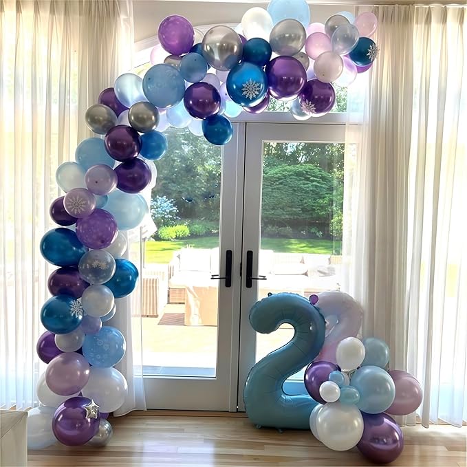 Snowflake Balloons Set, 60Pcs 12 Inch Pastel Blue Light Purple Metallic Silver Balloon with Transparent Snowflake Confetti Balloons for Ice Snow Theme Party Winter Birthday Party Decorations