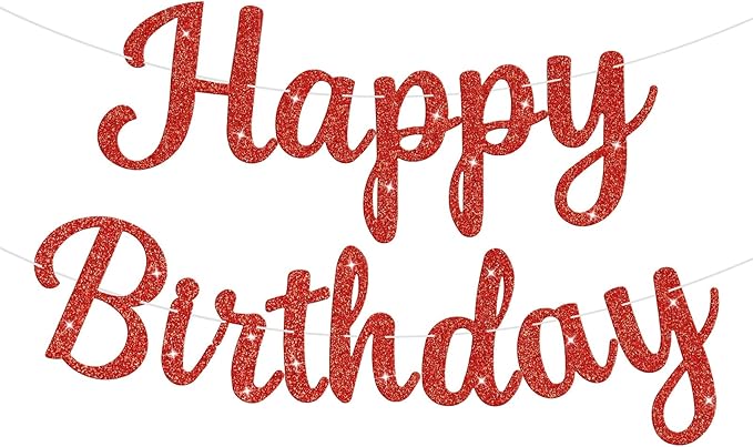 Glitter Happy Birthday Banner Sign Birthday Garland Wall Door Banners Flag for Women Men Boys Girls Party Backdrop Decorations Red