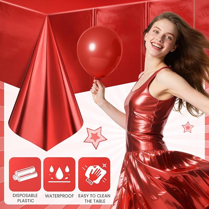 4 pcs Red Tablecloth Plastic -Stunning Metallic Matte Finish, 40" x 108" Christmas Table Cloth, Perfect for Carnival Birthday Party Decorations Casino Night Graduation Table Supplies