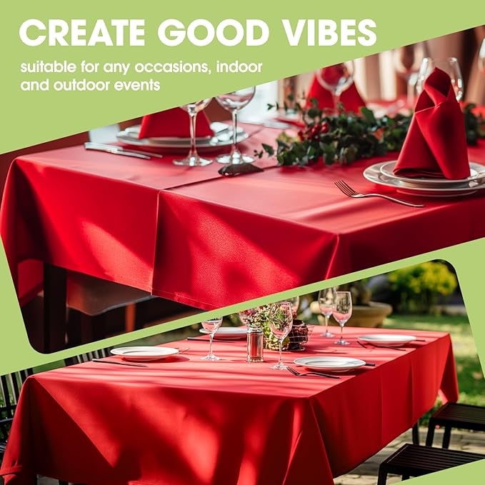 Pureegg Rectangle Table Cloth 60" x 84" – Durable Polyester Tablecloth Offers Reusable & Washable Protection, Ideal for Outdoor Party, Picnic, Wedding, Banquet and Birthday, Red