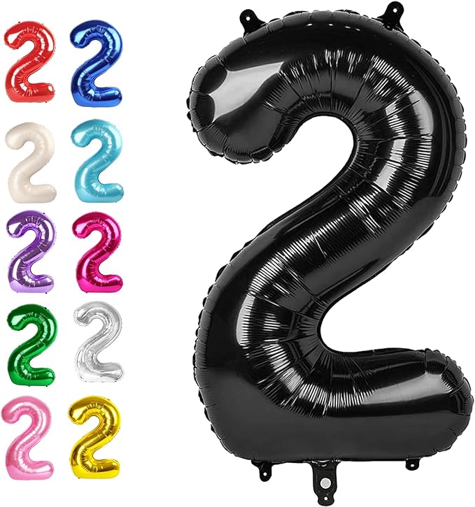 40 Inch Big Black Number 2 Balloon Birthday Decoration, Numbers 2 Helium Balloons 12 20 22 23 24 26 28 32 42 Celebration, Boy Girl Baby Anniversary Party Graduations Supplies Decorations