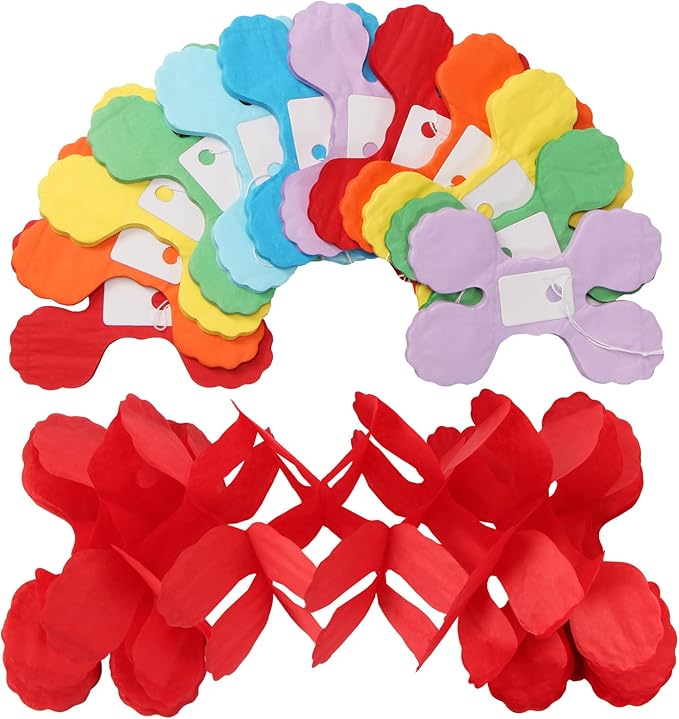 Rainbow Red-Orange Green-Blue Purple Streamers Garland - 12pcs Colorful Theme Party-Decorations,4-Leaf Clover Paper Streamer Banner,Boy Girl Kids Birthday Supplies,Baby Shower Wedding Decor Ouruola