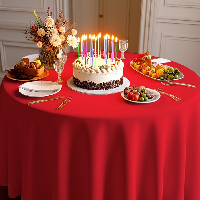 12 Pack Premium Red Plastic Table Cloth -120 Inch Round Tablecloth, Disposable Tablecloth Plastic Table Cover for Parties (12, Red, 120" Round)