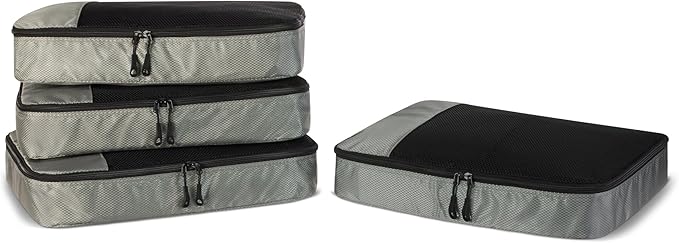 Amazon Essentials 4-Piece Packing Cubes Travel Accessories Set, Luggage Organizer, Suitcase Organizer with Double Zipper, Mesh Top, Space-Saving, Large, Gray (Previously Amazon Basics)